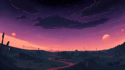 荒芜星球上的外星日落