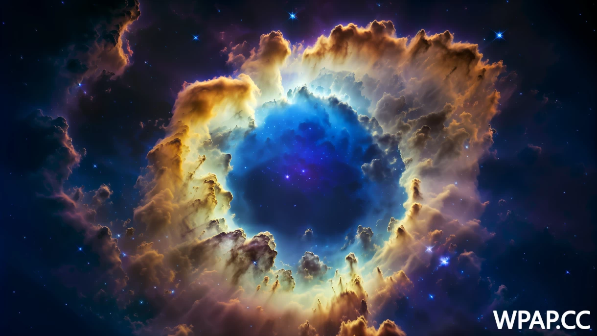 拥有金色云和星星的宇宙星系