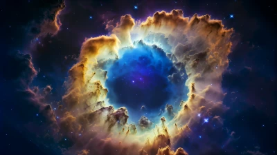 拥有金色云和星星的宇宙星系